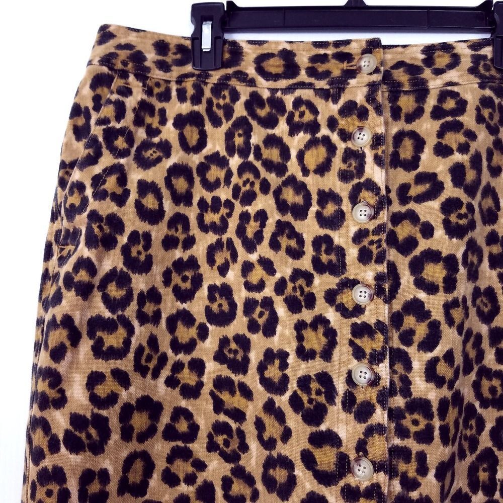 Lauren Ralph Lauren Linen Blend Leopard Print Button Front Pencil Skirt Size 16 - Picture 4 of 6
